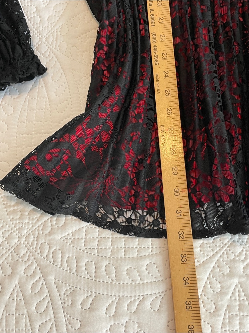 Catherine’s Black Lace Overlay Tunic with Red Underlayer - Picture 6 of 16